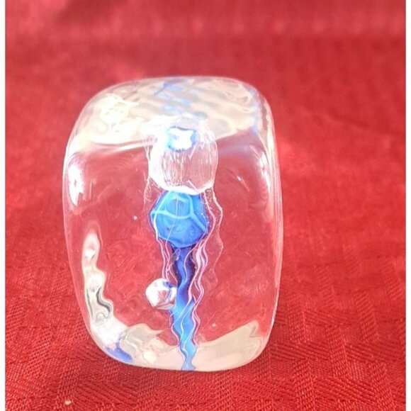 Crystal Paperweight Blue Abstract Blue Pink Art Glass Signed Office Desk 1.5" - Picture 1 of 5